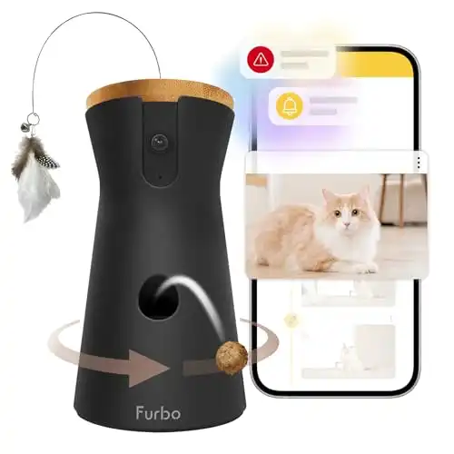 Furbo 360° Cat Camera + Nanny Bundle: Home Security & Cat Safety Alerts, Rotating Pet Treat Dispenser Camera with Speaker, Smart Home Indoor Cam w Phone App (Additional Subscription Required at S...