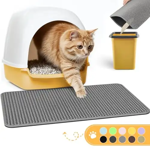 Cat Litter Mat - 23.2'' x 14.6'' Small Litter Trapping Mat, Easy to Clean Litter Box Mat, Waterproof, Urine-Proof, Non-Slip Kitty Litter Mats for Floor, Grey