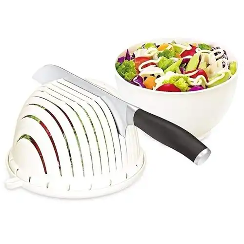 Easy Fruit Vegetable Salad Cutter Bowl, Multi-Function Kitchen Colander Strainer Double Layered Rotatable