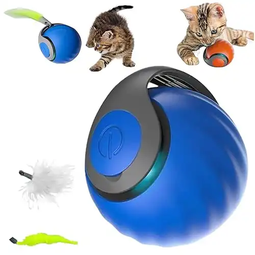 HISKI Interactive Cat Ball Toy, 2024 Rolling Ball Touch Motion Activated Rolling Ball with Type C Cord and Tail Interactive Cat Toy Balls for Indoor and Outdoor Cats Dogs Cat Toys (Blue, 1Pcs)