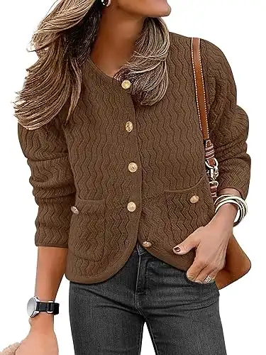 Caracilia Women's Cropped Cardigan Sweaters Open Front Button Down Knit Lady Jackets Outerwear with Pocktes 2024 Fall Clothes