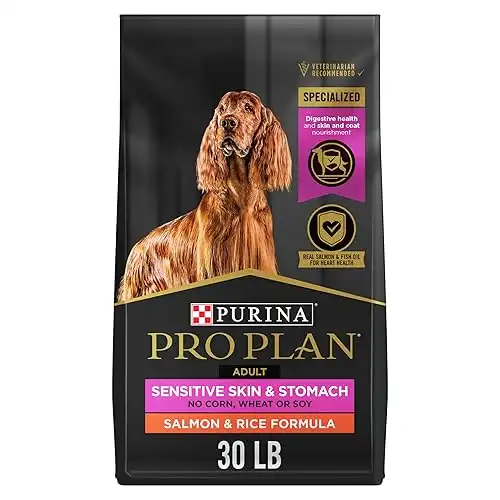 Purina Pro Plan Sensitive Skin and Stomach Dog Food Dry, Adult Salmon & Rice Formula, Digestive Health - 30 lb. Bag