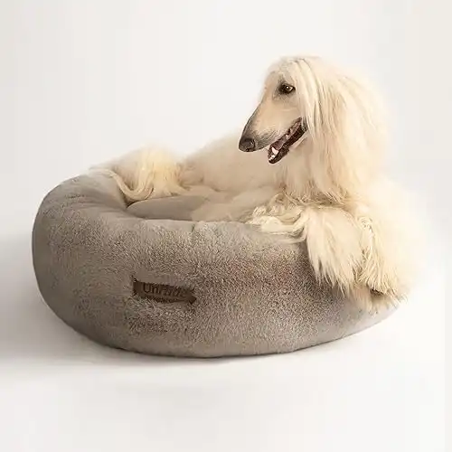 UnHide Floof Pet Bed - XL (40"x14") - Extra Soft Dog Bed - Removable Faux Fur Cover - Machine Washable - Helps Ease Pet Anxiety & Provides The Perfect Sleep, Taupe Ducky